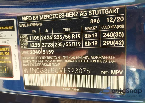 2021 Mercedes-Benz Glc 300 4Matic Suv from USA, damaged, VIN W1N0G8EB0MF923076